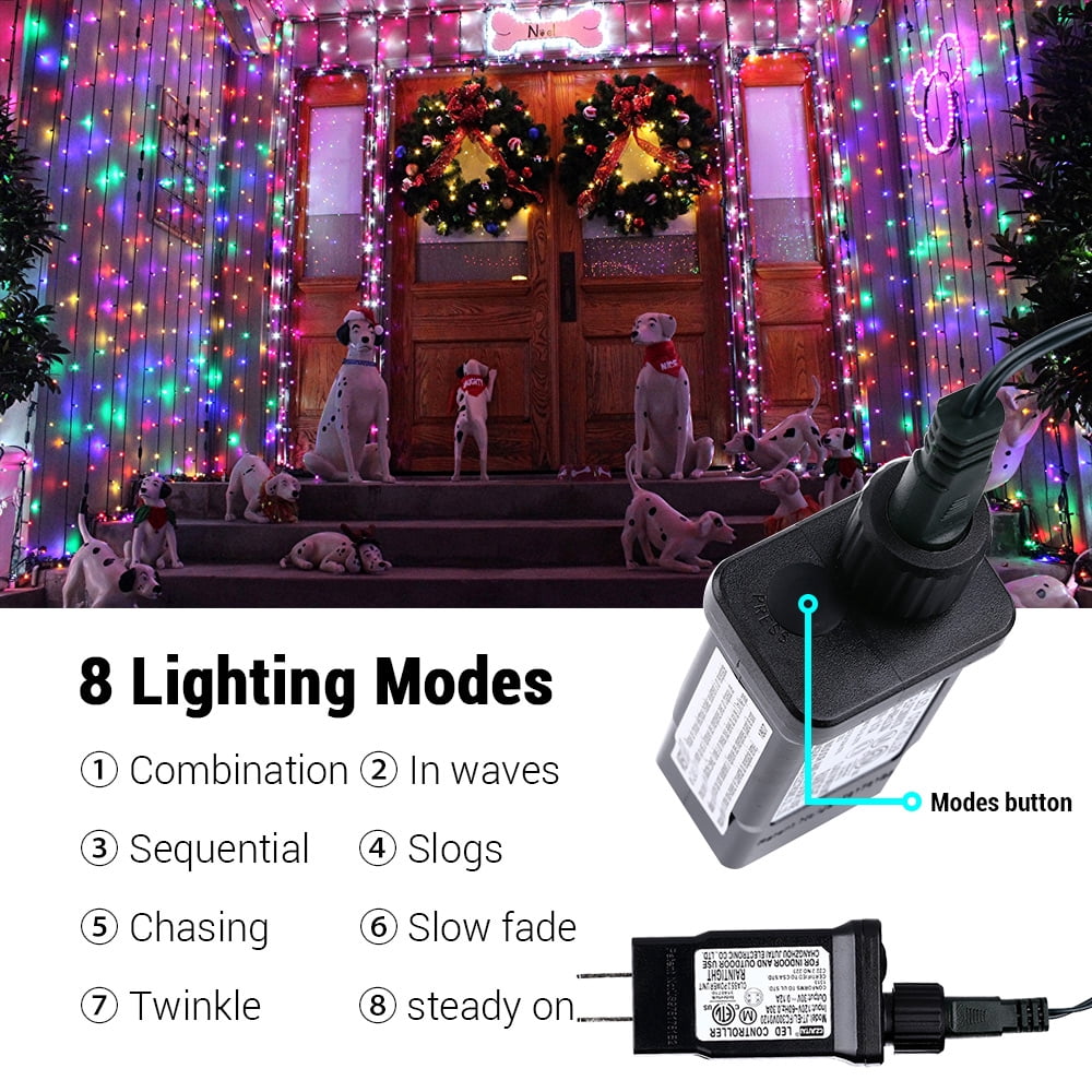Christmas Lights Multicolor, Toodour 82ft 200 LED Christmas String Lights with 8 Modes, Timer, Connectable Plug in Christmas Outdoor Indoor Lights for Home, Garden, Party, Christmas Tree Decor