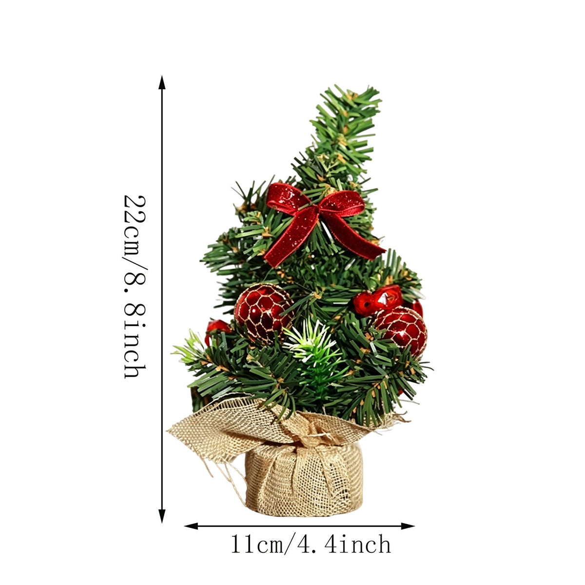 Surpdew Mini Christmas Tree Table Top Decorations- 9" Artificial Small Pine Trees with Burlap Base on Desktop, Shelves, Bedroom, Miniature Scenes Xmas for Home, Office, Party Decor