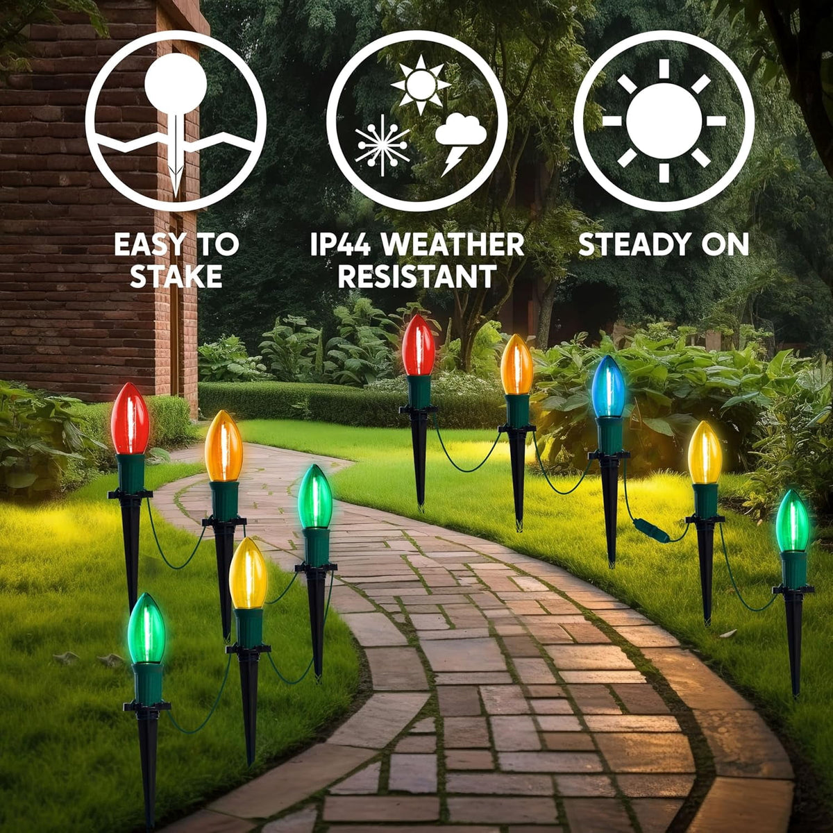 Joyfy Christmas Pathway Lights Outdoor,30.75 FT 24 Walkway Lights with Marker Stakes,Outdoor Christmas Lights for House Warm White Christmas Decorations