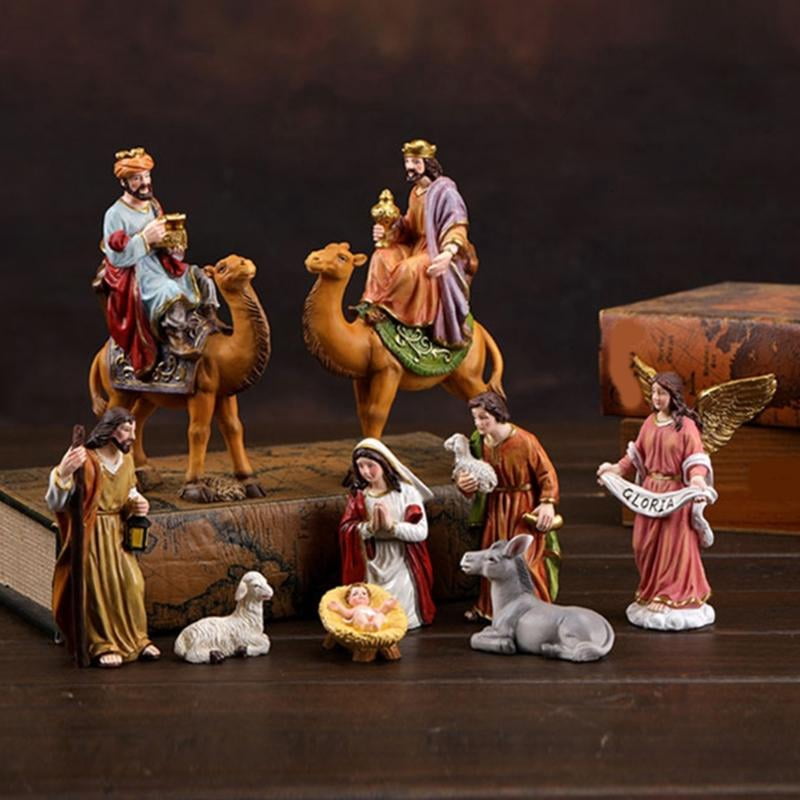 ANXPTIME Christmas Nativity Figurines Resin Manger Holy Family Nativity Scene Statue
