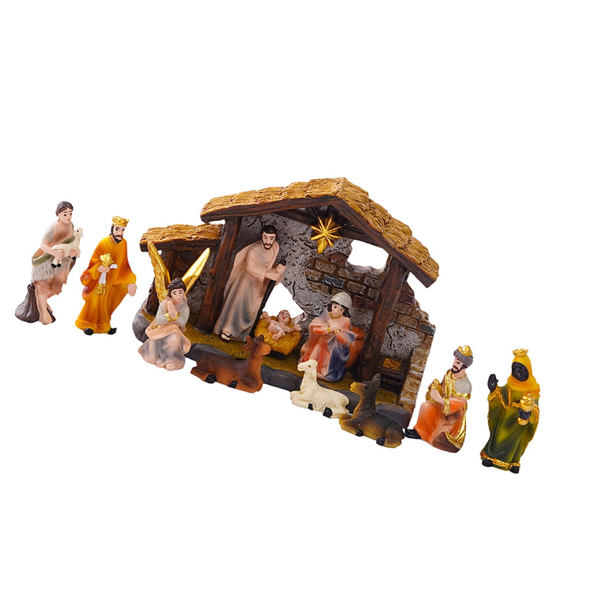 Christmas Nativity Figurines Resin Manger Holy Family Nativity Scenes Statue for Xmases Indoor Home Table Decorations