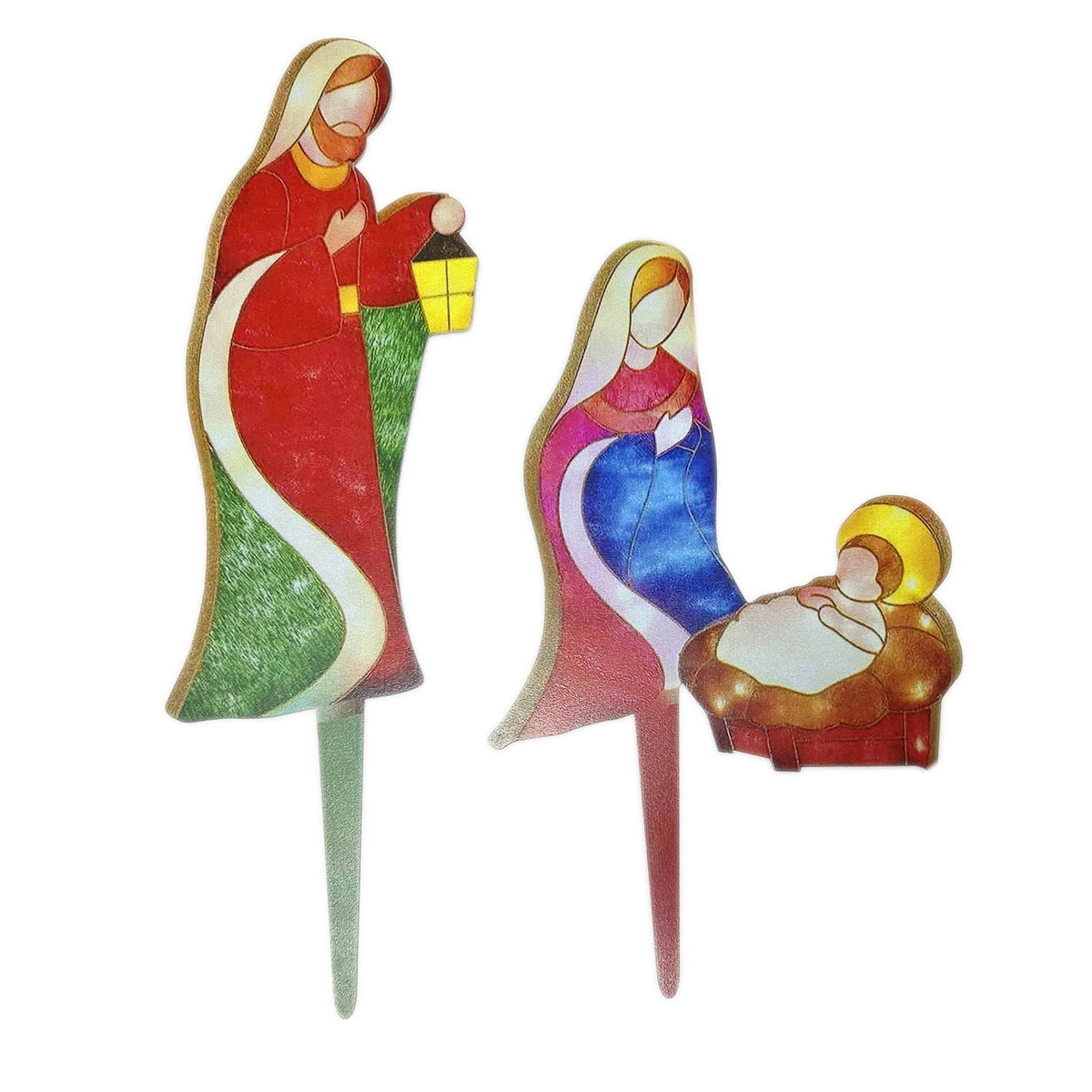 Mini Outdoor Lighted Nativity Scene Set, 9.06 -11. Inches Stained Acrylic Holy Family Decor, Easy Assemble Religious Christmas Yard Decoration for Garden Lawn