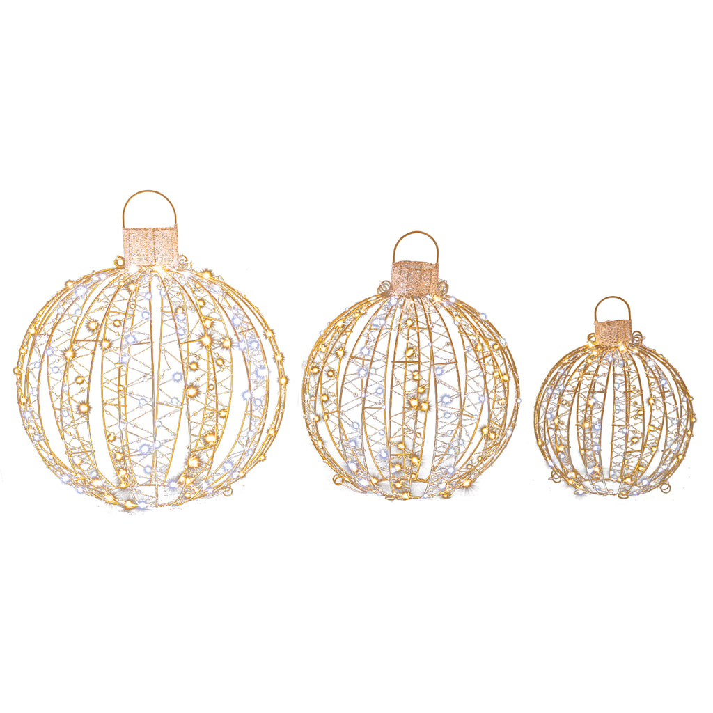 Gymax Set of 3 Christmas Globe Light Hanging Tree Light Ball Decor w/ Steel Frame & LED Lights