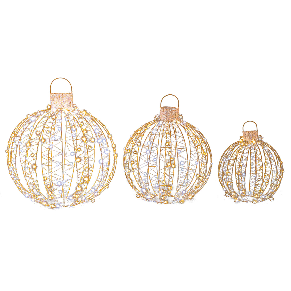 Gymax Set of 3 Christmas Globe Light Hanging Tree Light Ball Decor w/ Steel Frame & LED Lights