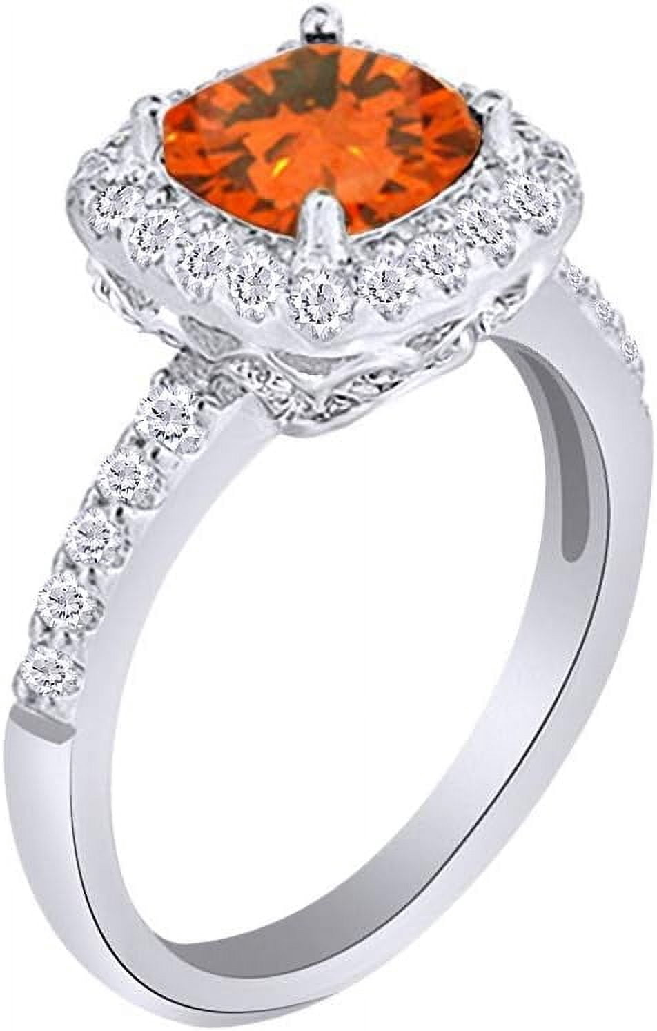 Gems Jewels 14K White Gold Plated 2.00 Ct Cushion Cut Citrine Christmas Wedding Engagement Thanksgiving Halo Ring 925 Sterling Silver For Women's -4