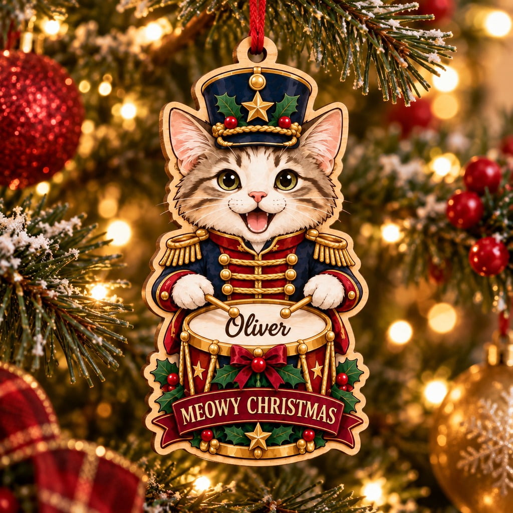 Personalized Christmas Ornament Nutcracker Drummer Cat