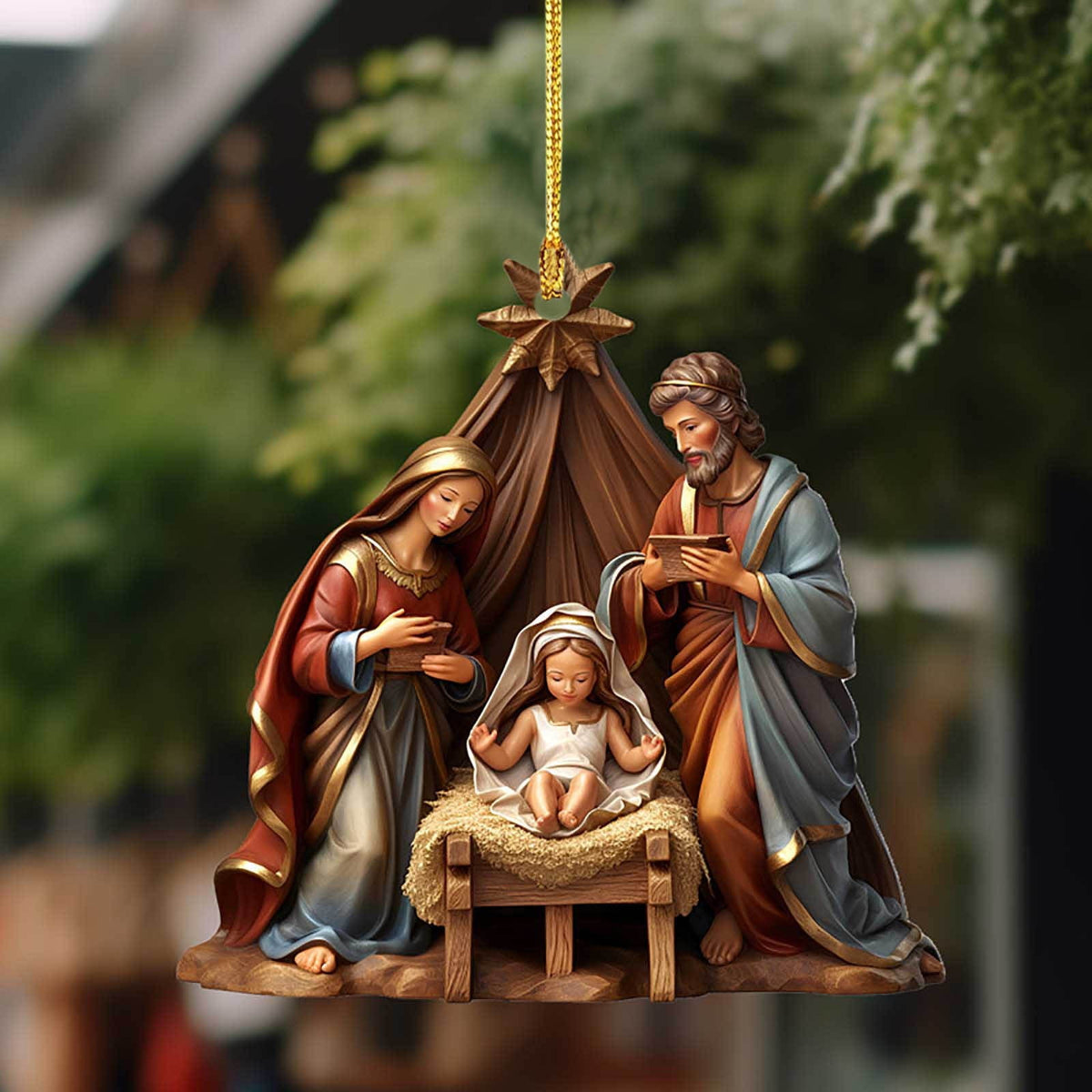 NSESSHome Nativity Scene Ornaments for Christmas Tree, Flat Gifts Boxed Keepsake, Nativity Set Indoor, The Birth of Jesus Decor, Religious Gifts for Christian and Family