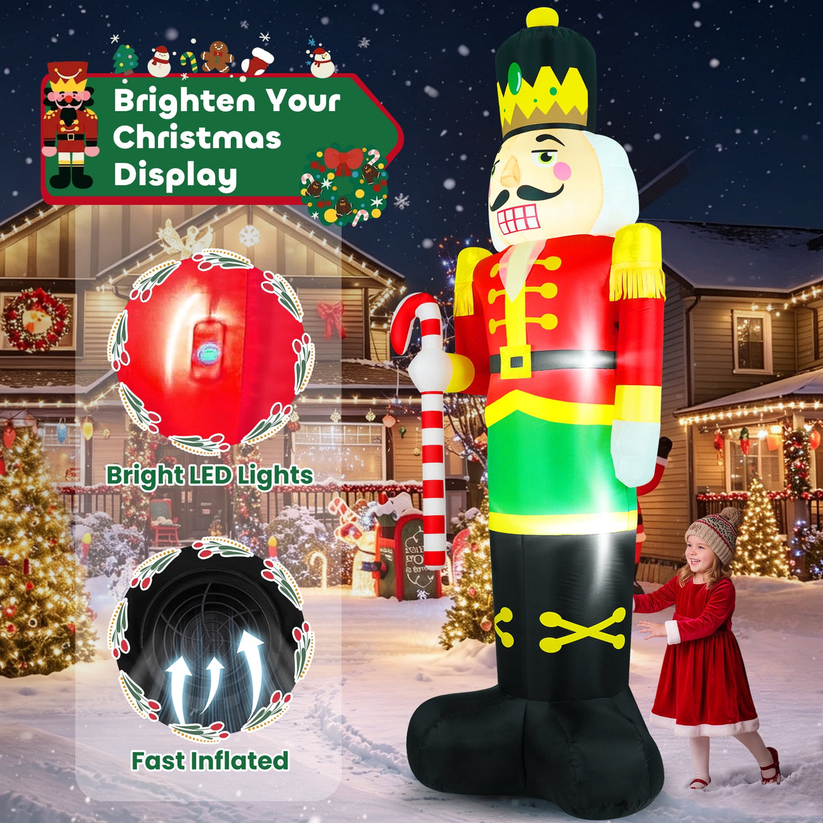 Yexmas 12FT Christmas Inflatable Nutcracker Soldier, Blow Up Yard Xmas Decor with LED Light&Candy Cane for Holiday Party Lawn Garden Outdoor Decor