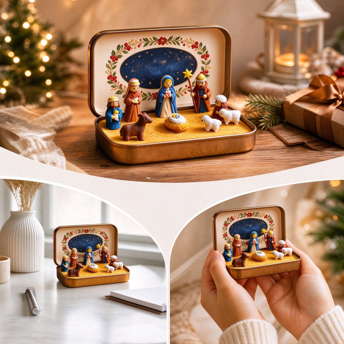 Daghihgewr Mini Christmas Nativity Set Tabletop Tin Box Multicolor Indoor Religious Ornament 1-Count 3.9 x 2.8 x 1.2 Inch
