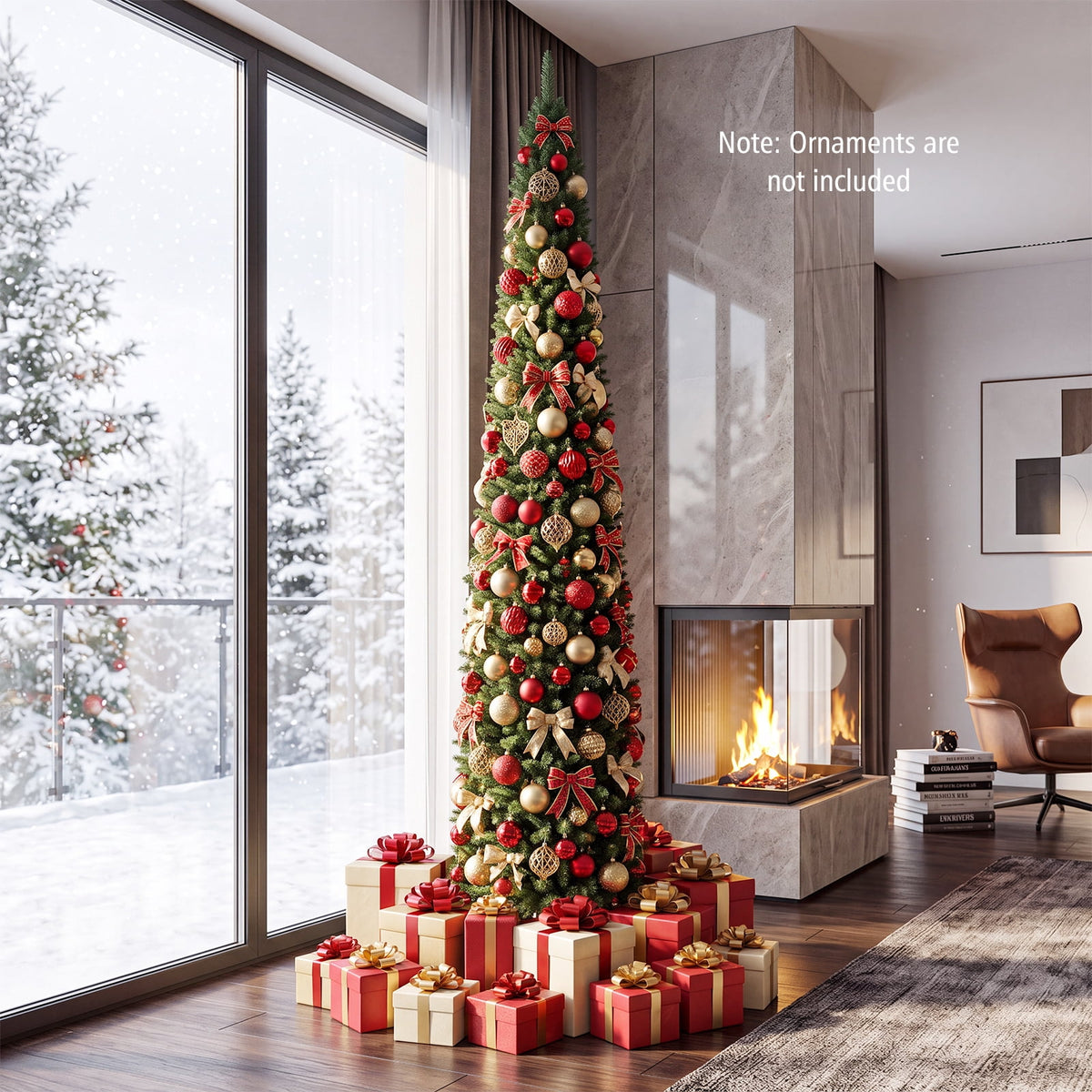 Costway 6 FT Pencil Christmas Tree Pre-Lit Folding Metal Stand Green