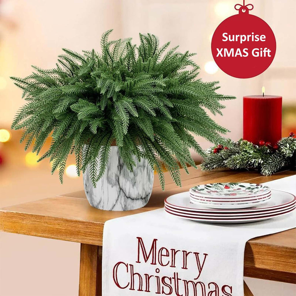 USPEED 18 Inch Real Touch Artificial Norfolk Pine Branches, Faux Cedar Pine Stem Fake Greenery Pine Picks for Vase DIY Garland Wreath Home Decoration - 6Pcs