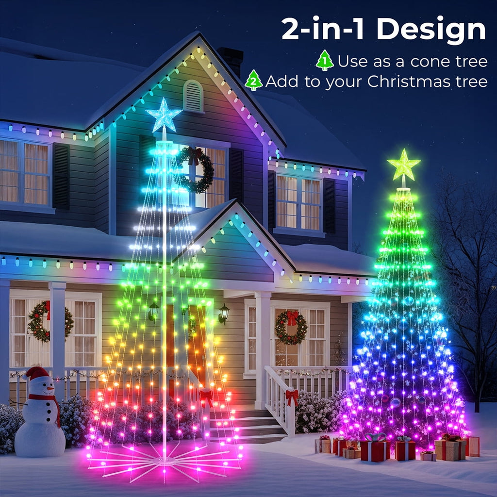 8FT 236 LED Christmas Cone Tree Smart Light with 58 Modes DIY Timer Remote Dimmable Artificial Christmas Tree for Porch Yard Patio Indoor Outdoor Xmas Holiday Decor