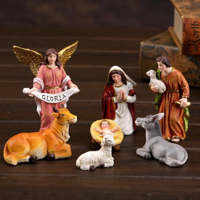 ANXPTIME Christmas Nativity Figurines Resin Manger Holy Family Nativity Scene Statue