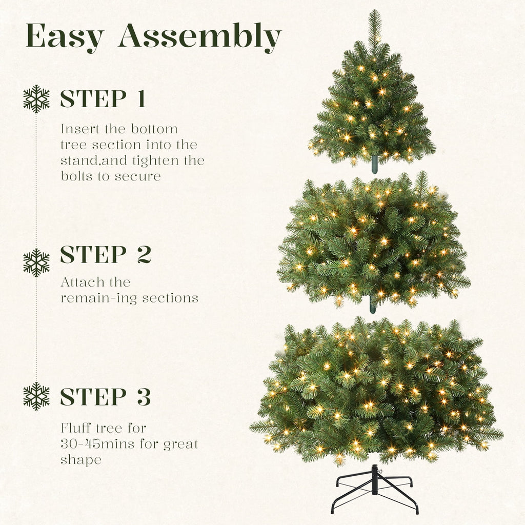 Lolsea 6.5ft Prelit Artificial Classic Christmas Tree with Warm White Lights for Living Room Office Party Decoration