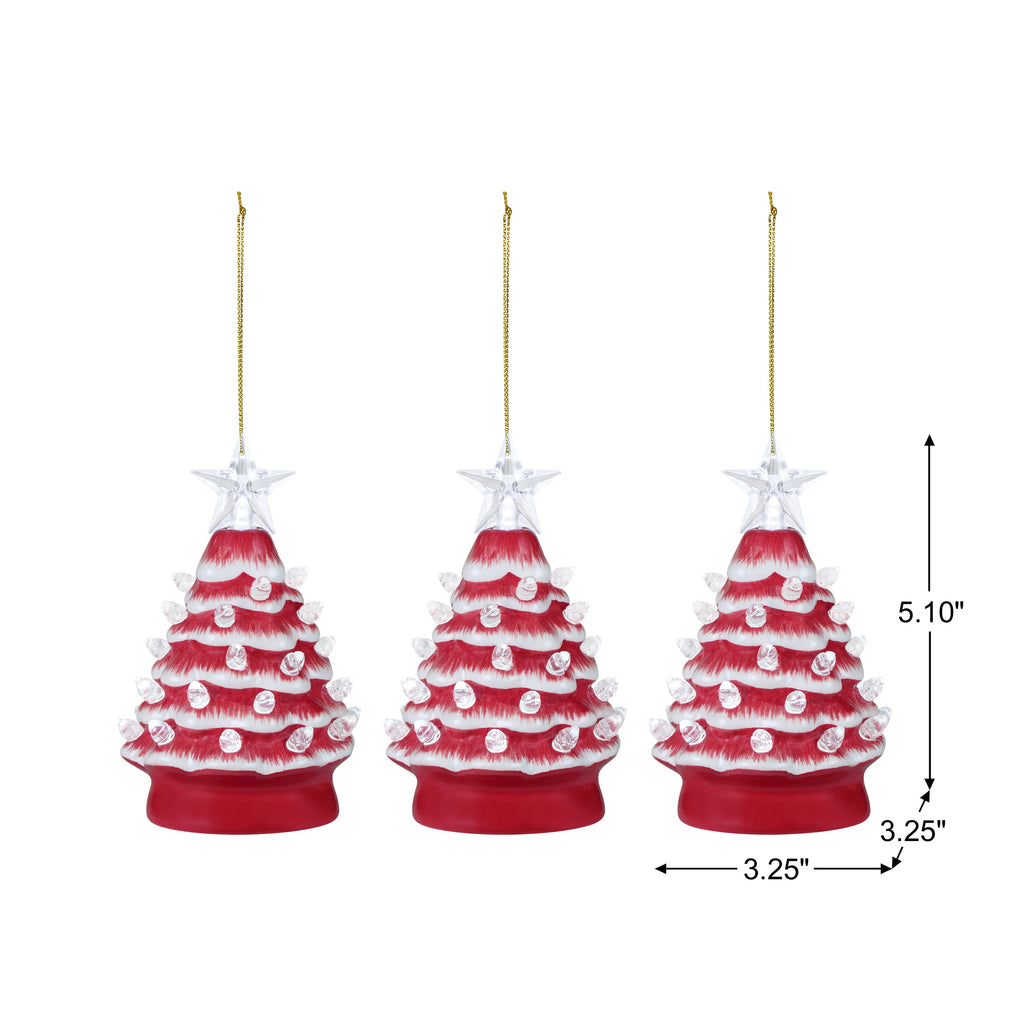 Mr. Christmas 5.25-Inch Nostalgic Tabletop Christmas Trees, Set of 3, White, LED Lights
