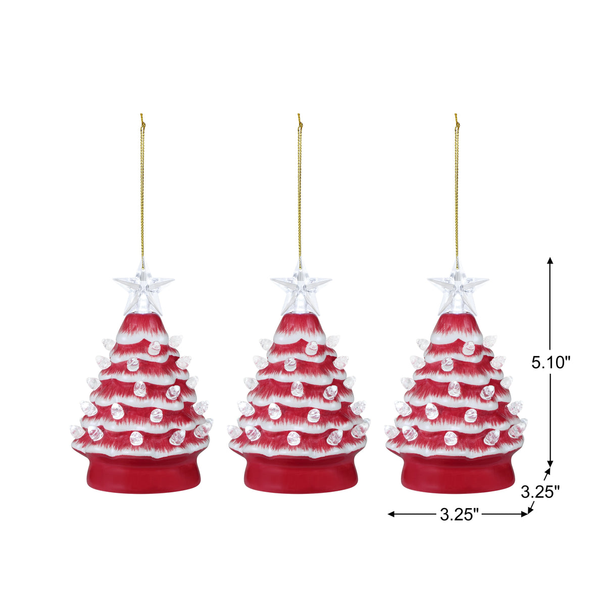 Mr. Christmas 5.25-Inch Nostalgic Tabletop Christmas Trees, Set of 3, White, LED Lights
