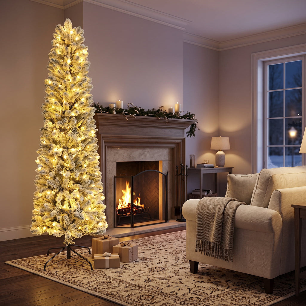 Legooin 6ft Pre-lit Slim Christmas Tree Skinny Hinged Artificial Xmas Tree with 250 Color-Changing Lights+957 Branch Tips