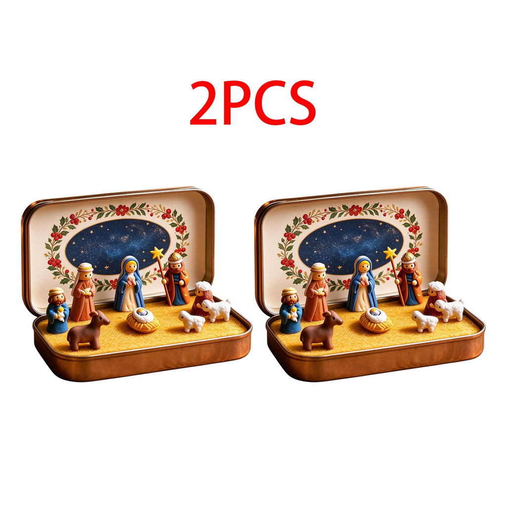 Daghihgewr Mini Christmas Nativity Set Tabletop Tin Box Multicolor Indoor Religious Ornament 1-Count 3.9 x 2.8 x 1.2 Inch