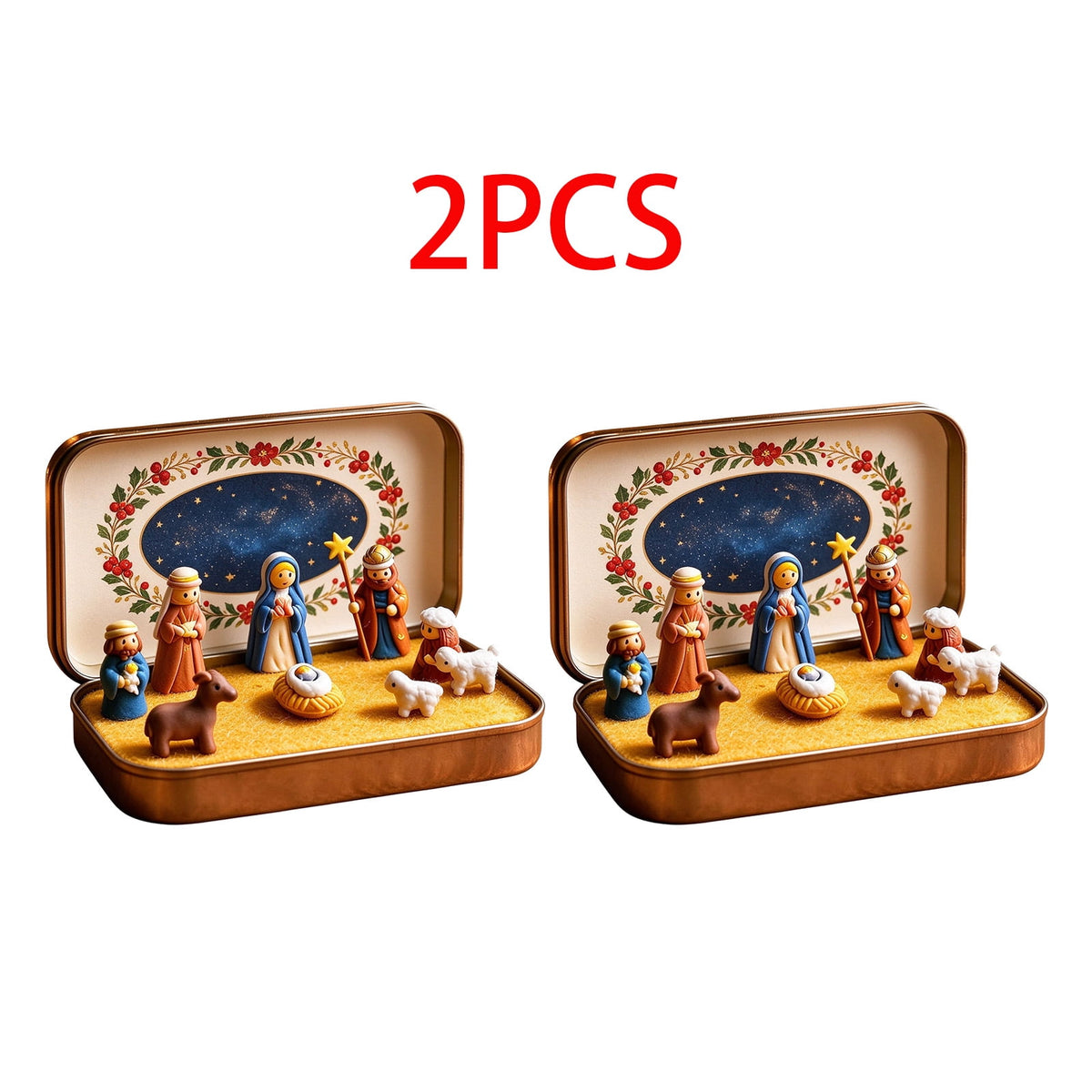 Daghihgewr Mini Christmas Nativity Set Tabletop Tin Box Multicolor Indoor Religious Ornament 1-Count 3.9 x 2.8 x 1.2 Inch