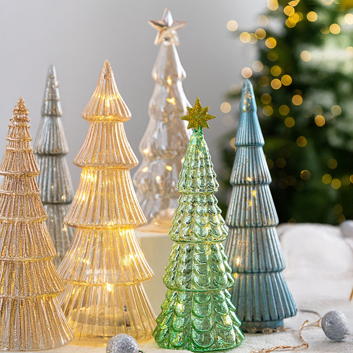 Dserhfy Illuminated Glass Christmas Tree Tabletop Light Up Christmas Tree Figurine for Xmas Home Party Centerpiece Tabletop Mantel Decor