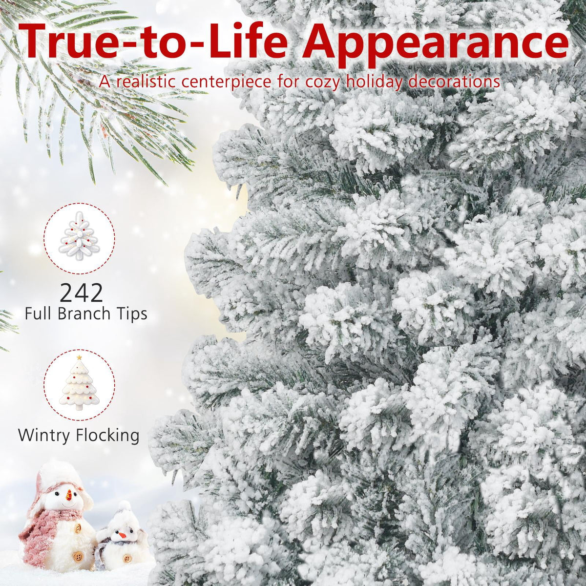 Costway 7.5 FT Unlit Flocked Pencil Christmas Tree Hinged with 641 Branch Tips