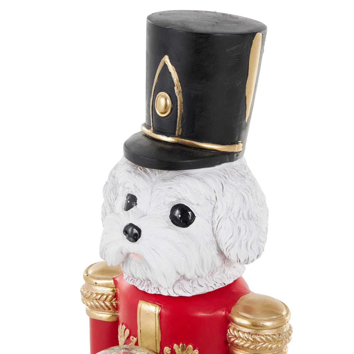 6" x 32" Red Fiberglass Tall Soldier Nutcracker Dog Christmas Sculpture with LED Light Snow Globe, by DecMode