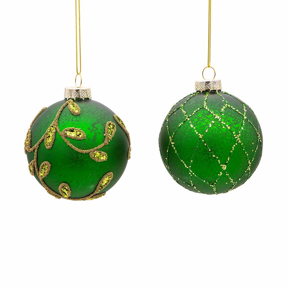 Kurt Adler 80MM Gold and Emerald Green Embellish Ball Ornaments, 6 Piece Set