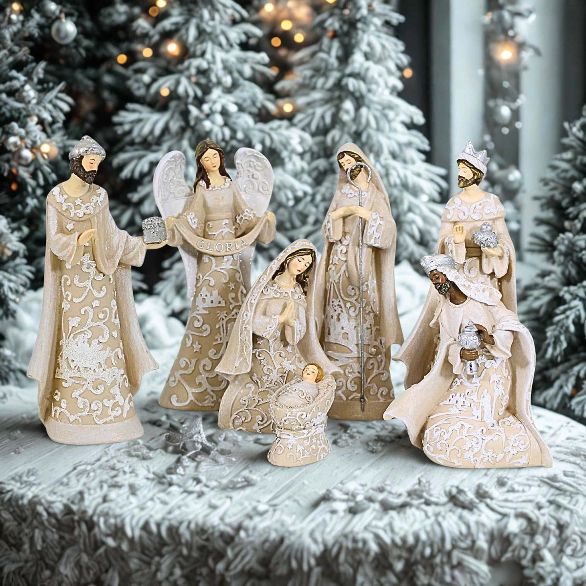 Nativity Sets Exclusive 7-Piece, Features The Holy Family with The 3 Kings and a Gloria Angel, 7.5-Inch