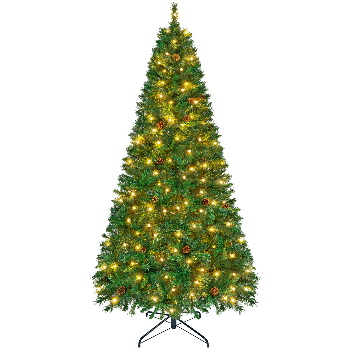 Firstness 6ft Pre-Lit Christmas Tree with 925 Branch Tips, Green Artificial Xmas Tree with Pine Cones, 8 Lighting Modes