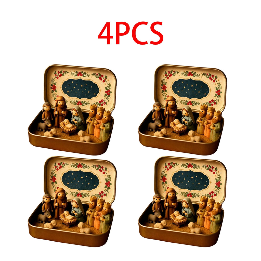 Daghihgewr Mini Christmas Nativity Set Tabletop Tin Box Multicolor Indoor Religious Ornament 1-Count 3.9 x 2.8 x 1.2 Inch