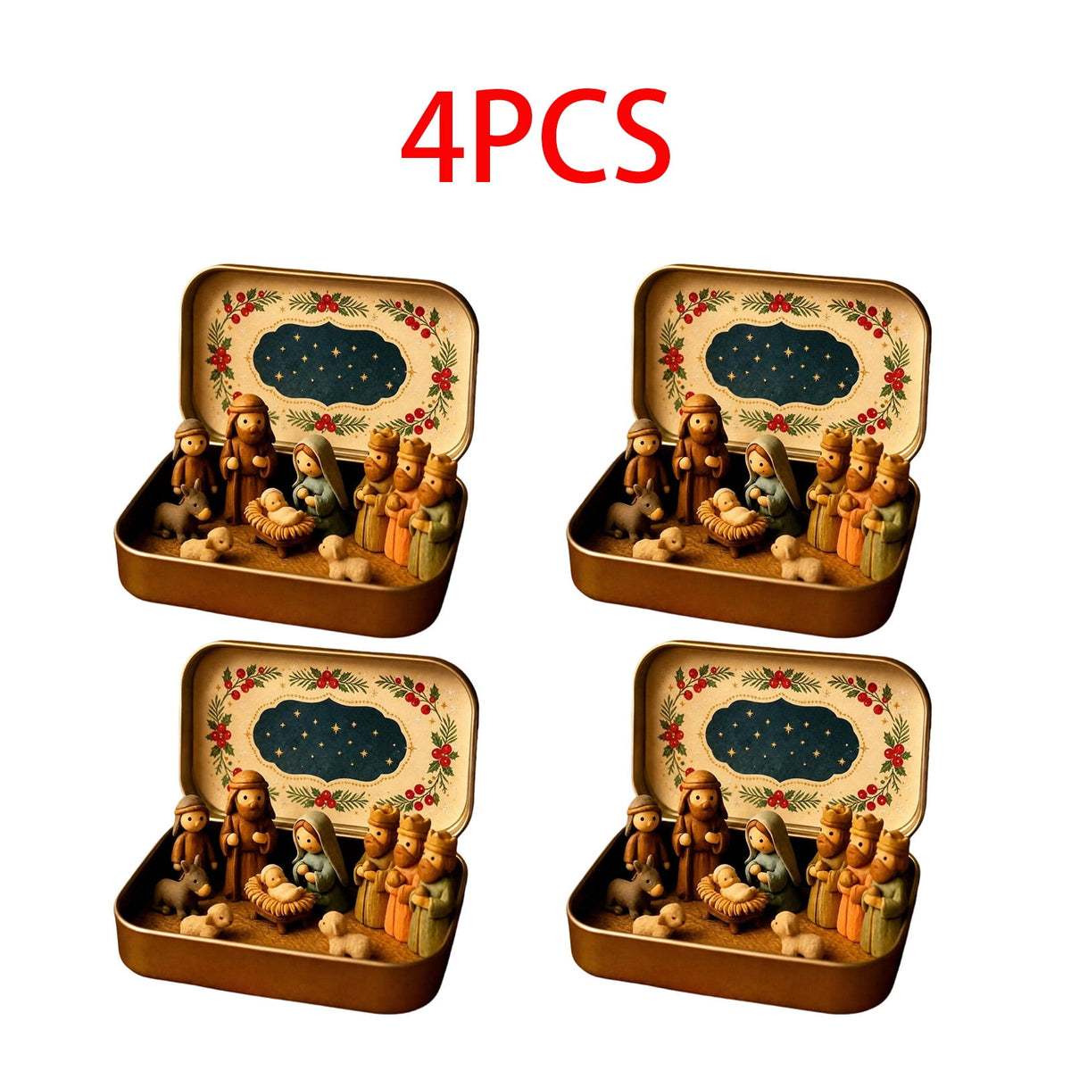 Daghihgewr Mini Christmas Nativity Set Tabletop Tin Box Multicolor Indoor Religious Ornament 1-Count 3.9 x 2.8 x 1.2 Inch