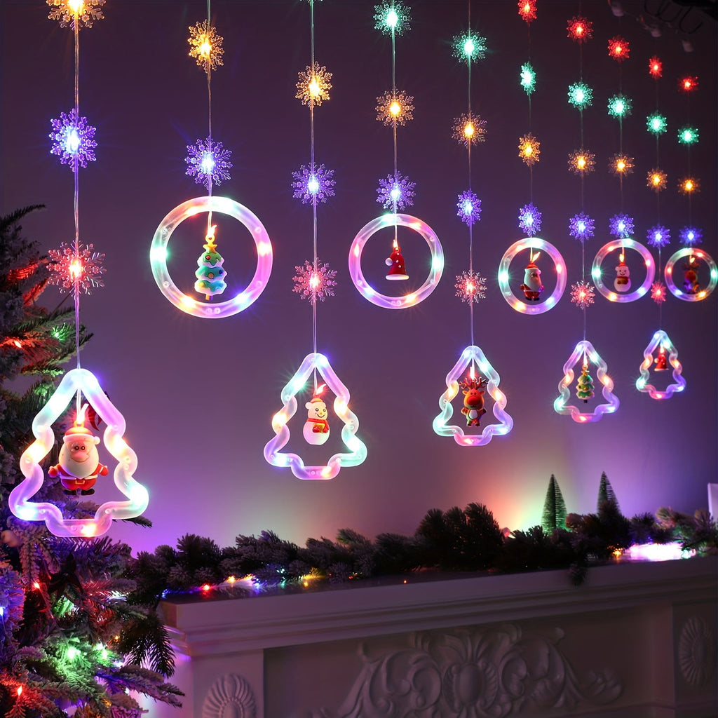 WILLED Christmas String Lights, 120 LED Window Curtain Lights with Christmas Ornaments, 9.8ft USB Powered Warm White Waterproof Fairy Lights Indoor Outdoor for Xmas Tree Patio Garden Party Home Decor