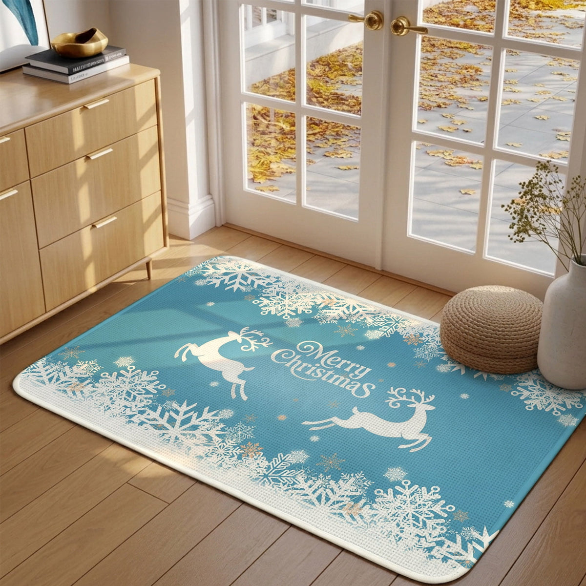 Black Christmas Washable Area Rugs for Living Room Bedroom, Large Non Slip Indoor Floor Carpet Absorbent Low Pile Elk Xmas Snowflake Winter Deer Door Mat Rugs for Bathroom Entryway 47.2"x63"