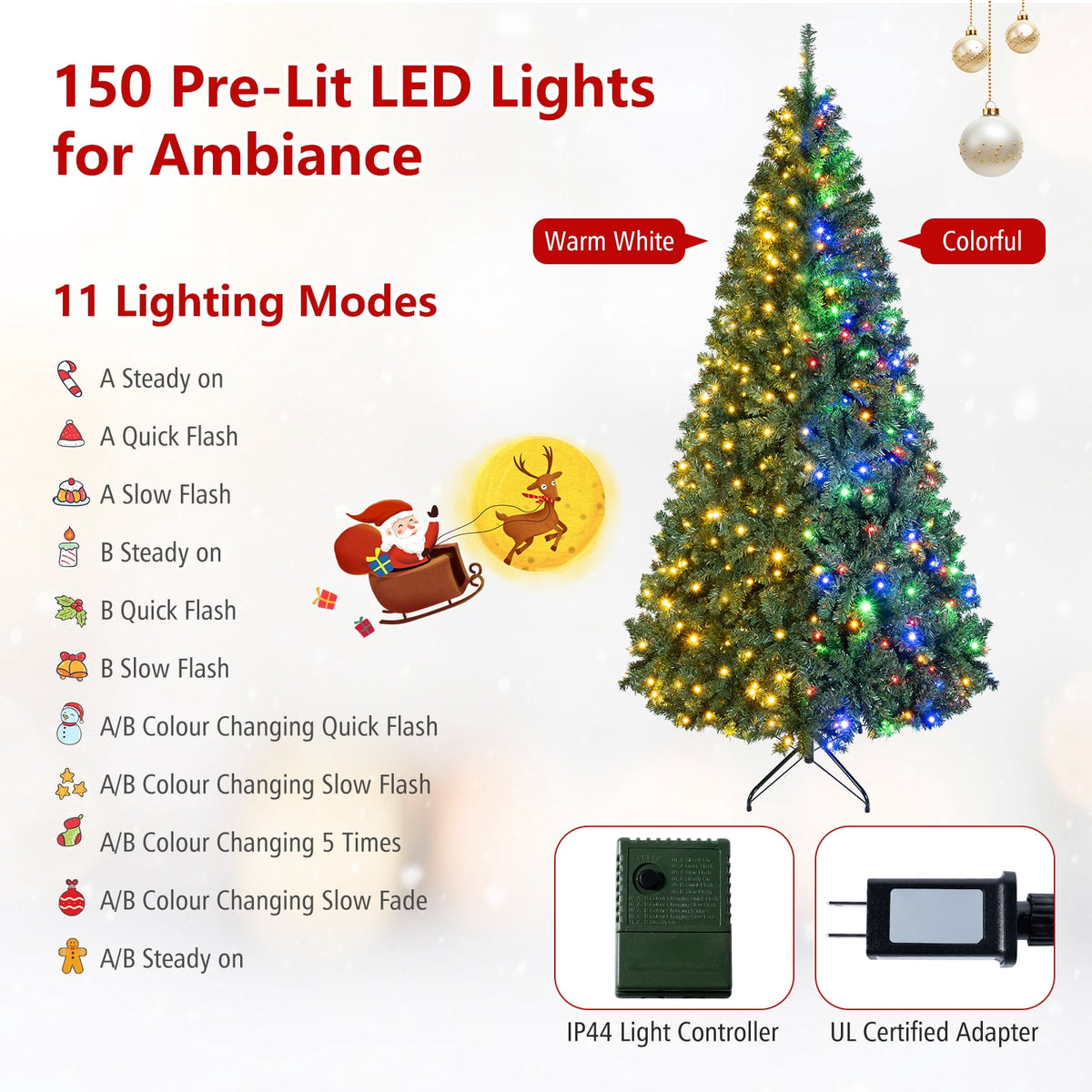Costway 8Ft Pre-Lit Artificial Christmas Tree Hinged 750 LED Lights