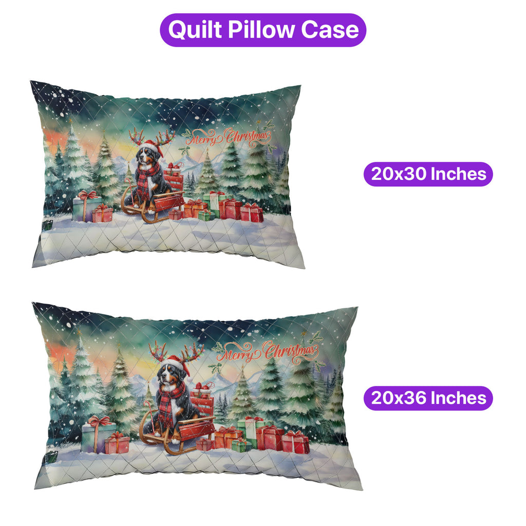 Merry Christmas Santa Reindeer Antlers French Bulldog Sleigh Xmas Winter Holiday Quilt Bedding Set Dog Lover Gifts 1 Blanket Bed Cover 2 Pillowcases - 00023