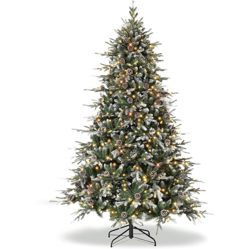 JoanKaren 7.5' Pre-Lit Green Artificial Christmas Tree,Metal Stand Full Xmas Tree with 600 Multicolor Lights