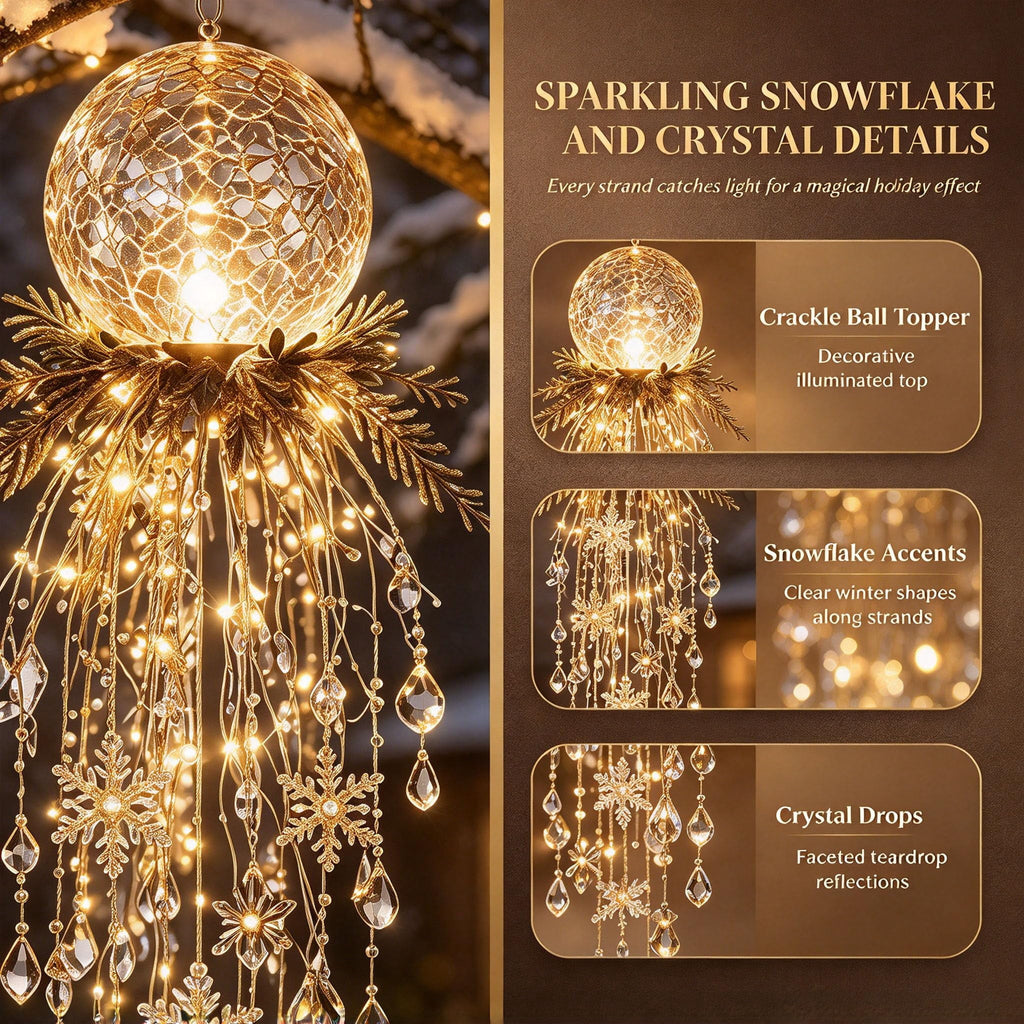 Crystal Cascade Christmas Light - Hanging Snowflake & Crystal LED Porch Decor(Blue light ball)