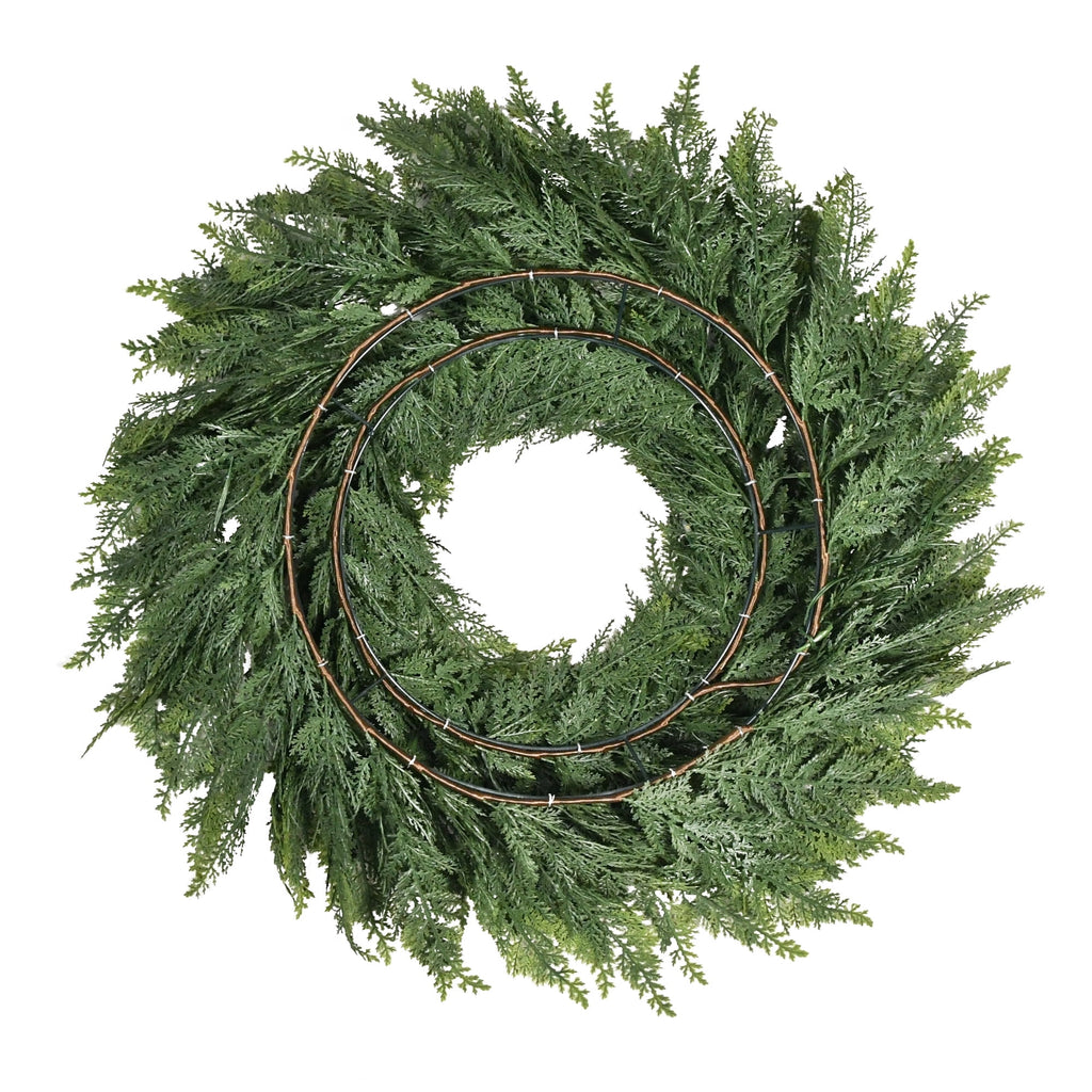 My Texas House Pre-Lit Cypress Artificial Christmas Wreath, Green, 24"