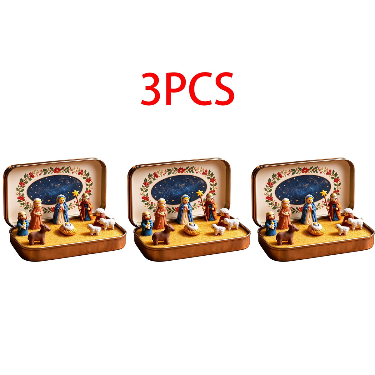 Daghihgewr Mini Christmas Nativity Set Tabletop Tin Box Multicolor Indoor Religious Ornament 1-Count 3.9 x 2.8 x 1.2 Inch