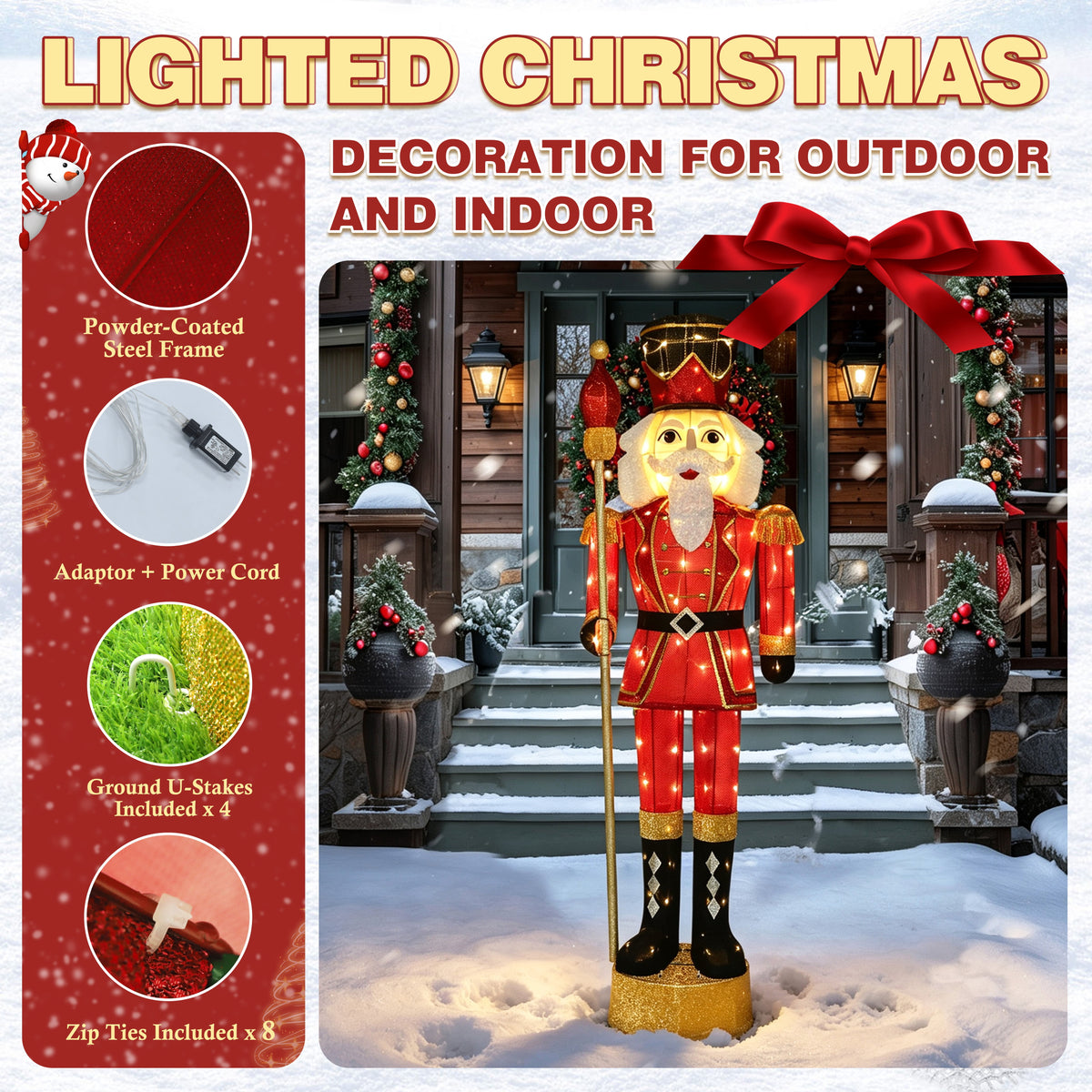 VEIKOUS 5ft Christmas Nutcracker Soldier Decoration, Xmas Indoor&Outdoor Decoration W/Candy Cane for Holiday Party