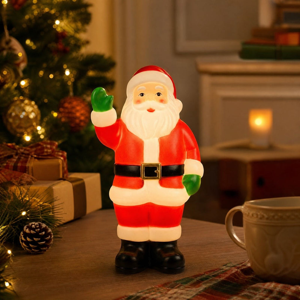 Luckky Lighted Christmas Dog Resin Statue, Santa Hat and Scarf Dog Figurine, 7.87 Inch, Multi-Color LED Lights, Indoor Outdoor Holiday Decor