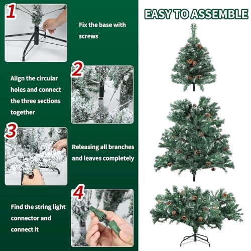 6.5 ft Christmas Decor Full Artificial Christmas Tree Star Topper with 80 Pinecones & Tree Topper, Premium PVC Branch Tips for Spacious Living Room, Grand Foyer and Holiday Event Display