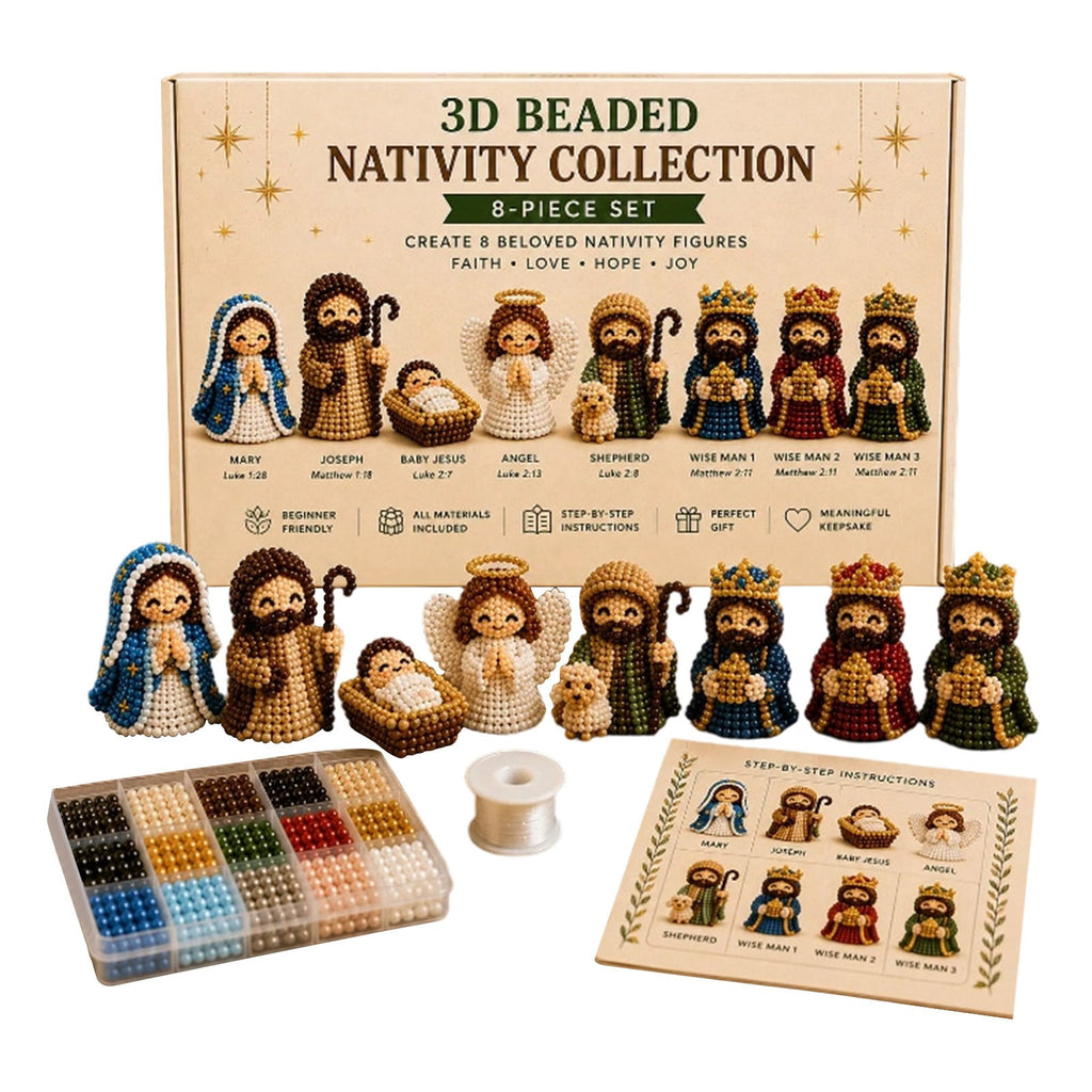 3D Beaded Nativity Scene DIY Kit 8-Piece Unfinished Christmas Faith Craft Set with Full Supplies & Step-by-Step Guide