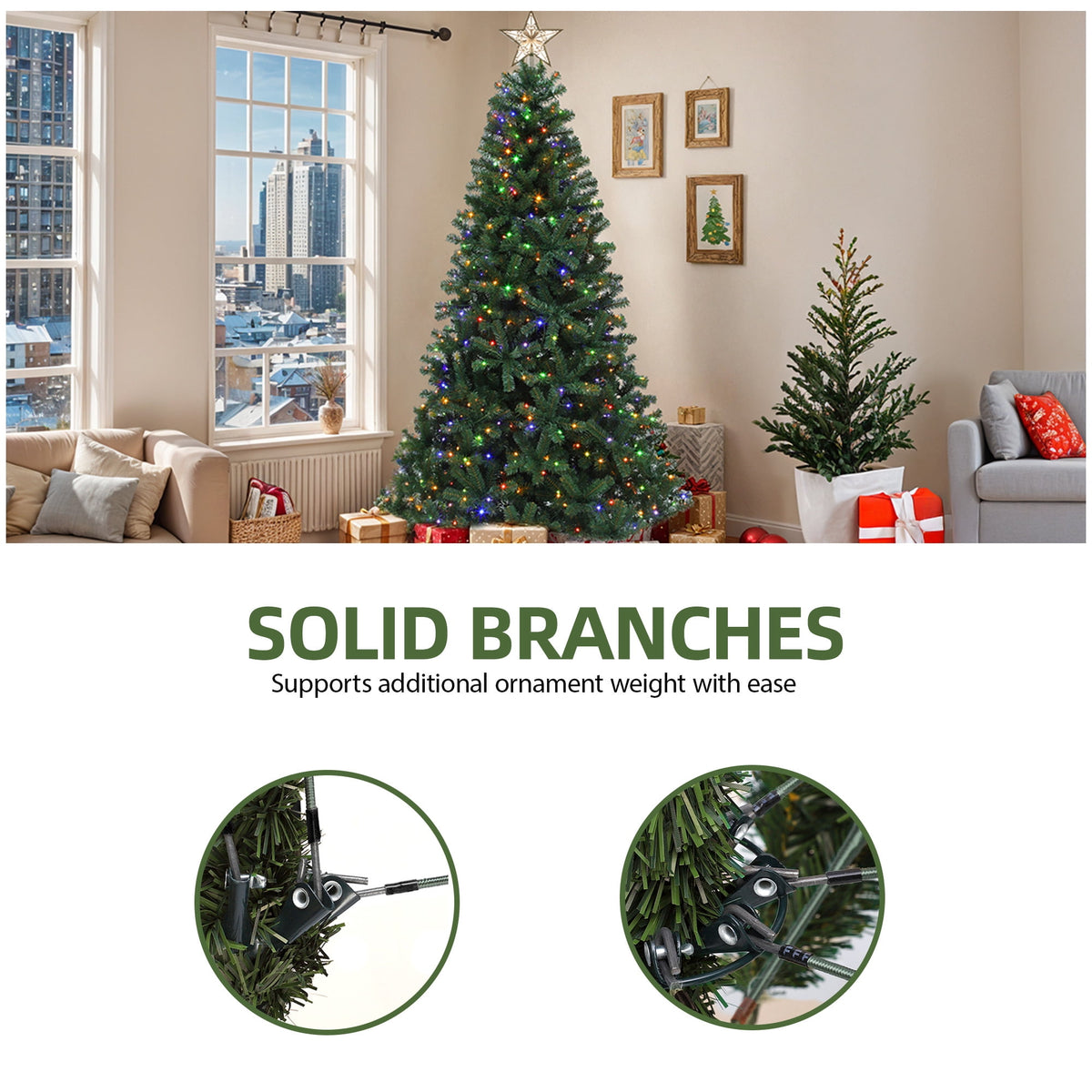Uforic 6ft Pre-Lit Artificial Christmas Tree with 1000 Branch Tips&250 Warm Lights, Remote Control, Green
