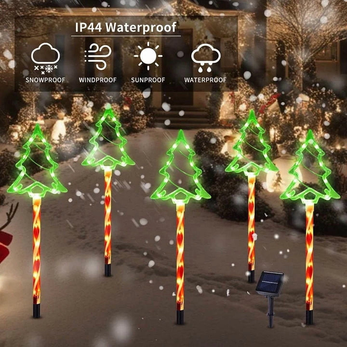 Cinvoph 5-Pack 13" Solar Christmas Tree Outdoor Christmas Decorations, Decorative Waterproof Solar Xmas Tree Lights Xmas Lights for Yard Front Porch Pathway Decor
