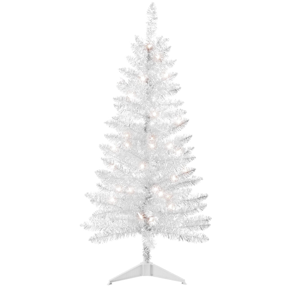 Bringstar 4FT Silver Artificial Christmas Tree with 50 String Lights, Mini Tinsel Tree, Not Pre-Lit, for Halloween & Holiday Home & Office Décor