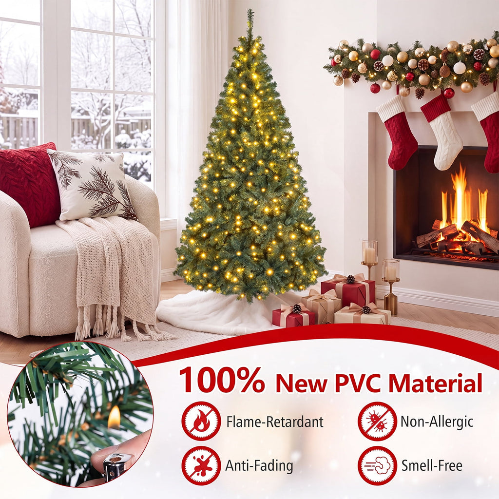 Costway 8Ft Pre-Lit Artificial Christmas Tree Hinged 750 LED Lights