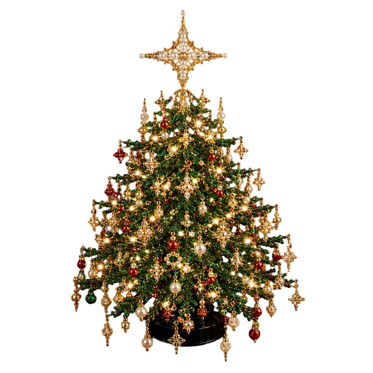 DIY Beaded Christmas Tree Kit - Handmade Mini Tabletop Xmas Tree with Santa Topper, Built-In Warm Lights, Holiday Decor Craft Gift for Adults