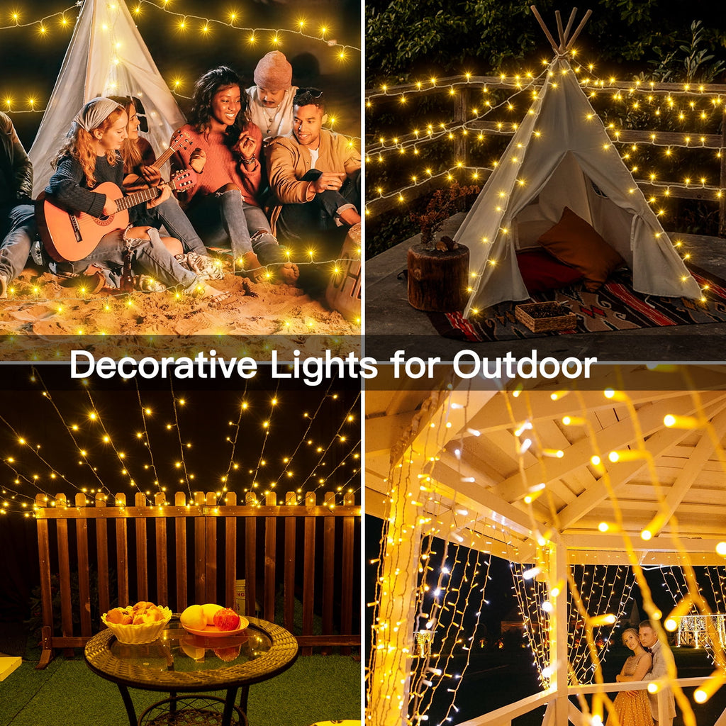 Ollny 66ft 200 LED Christmas String Lights , 8 Lighting Modes 3 Timing Waterproof Indoor Outdoor Xmas Decorative Lights, Warm-white