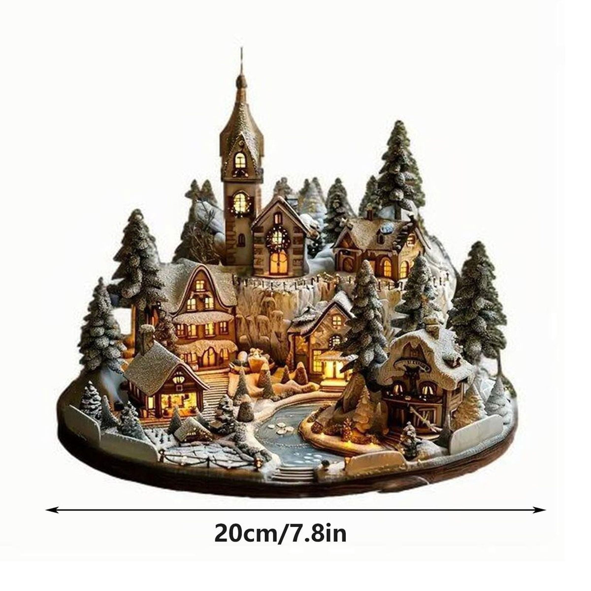 Christmas City Scene Desktop Decoration, Miniature Office Nativity Decor with Snowy Landscape for Home, Desk, and Holiday Display